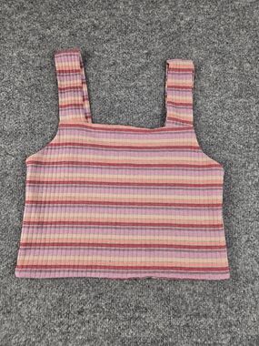 American Eagle Striped Pink Ribbed Square-Neck Crop Tank Size Large #308